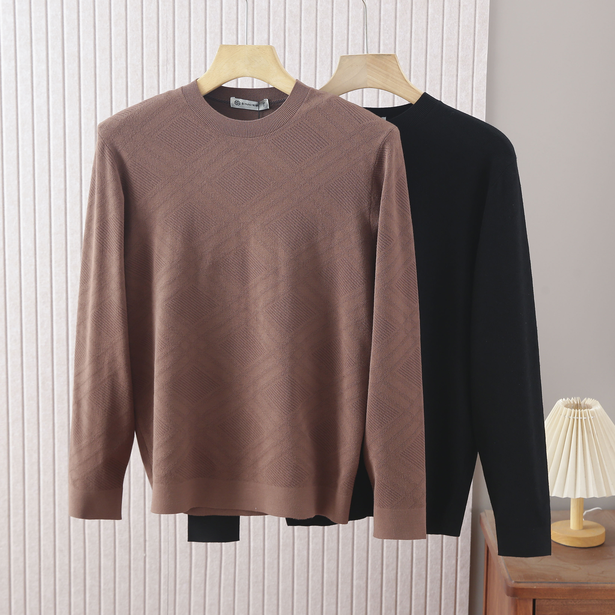 5332-男士秋冬两色提花圆领打底毛衣 柔软舒适内搭长袖针织衫