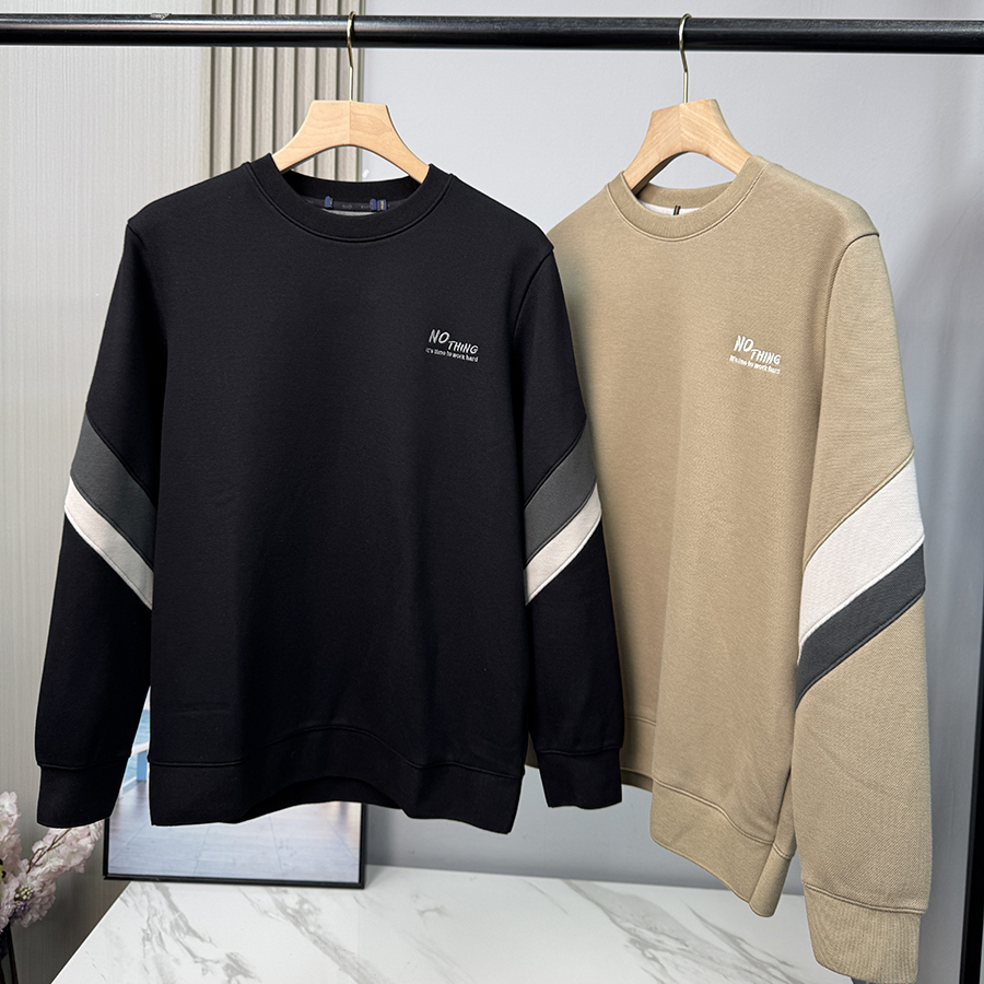 时尚撞色 品牌撤柜男装莫代尔圆领卫衣男款加绒加厚冬季保暖打底