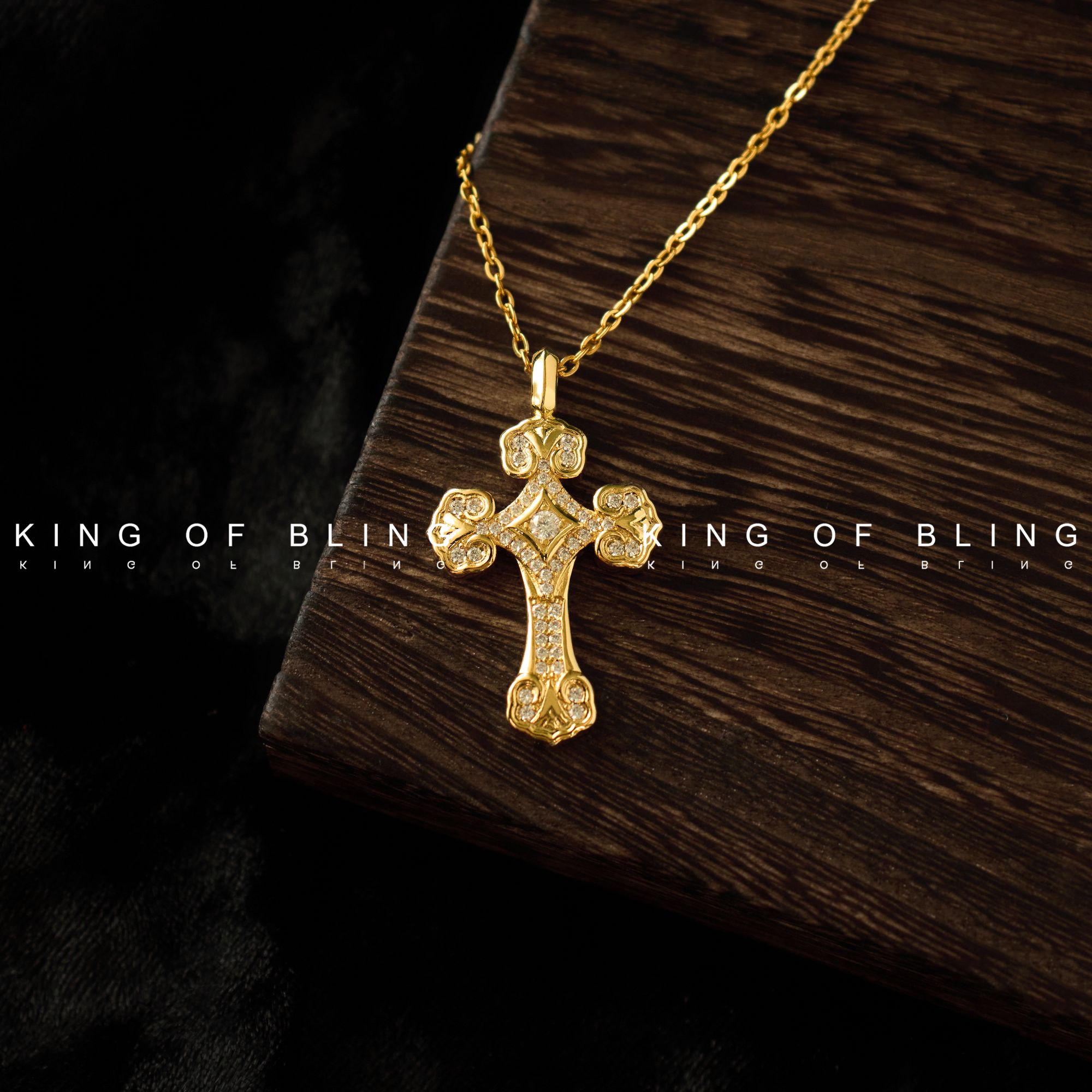 铜合金合成锆石吊坠 国风传统柿蒂纹十字架吊坠项链镶嵌经典