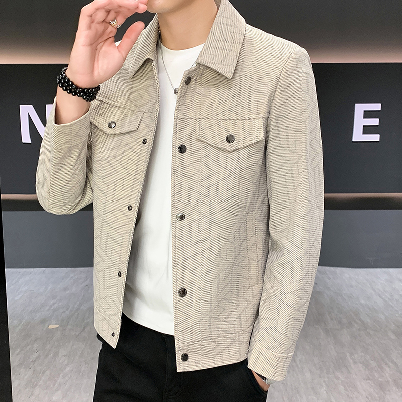 秋冬男士新款休闲翻领印花夹克外套灯芯绒复古长袖百搭外套J2588