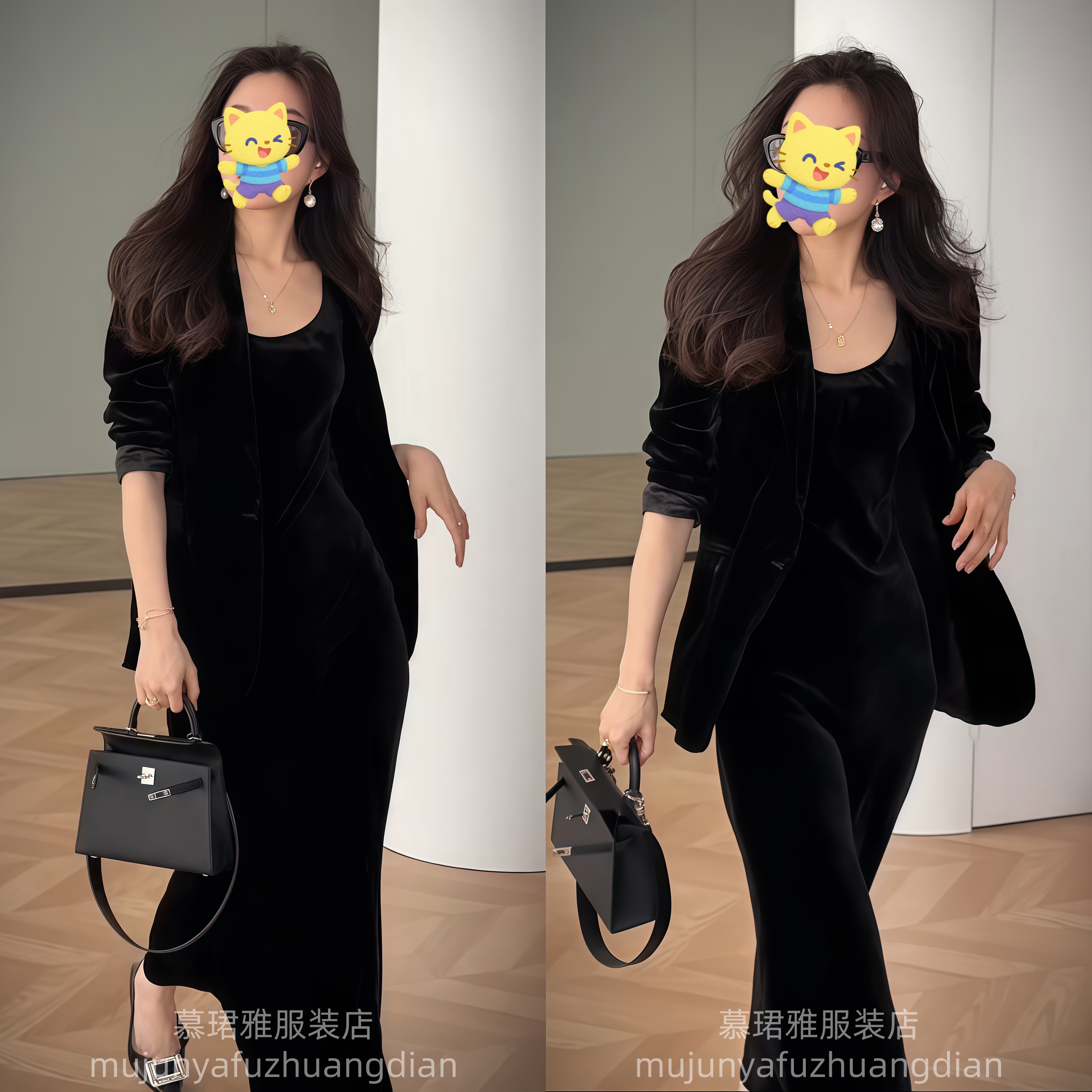 秋季新款丝绒套装女2025女神范百搭上衣外套+连衣裙时尚两件套装
