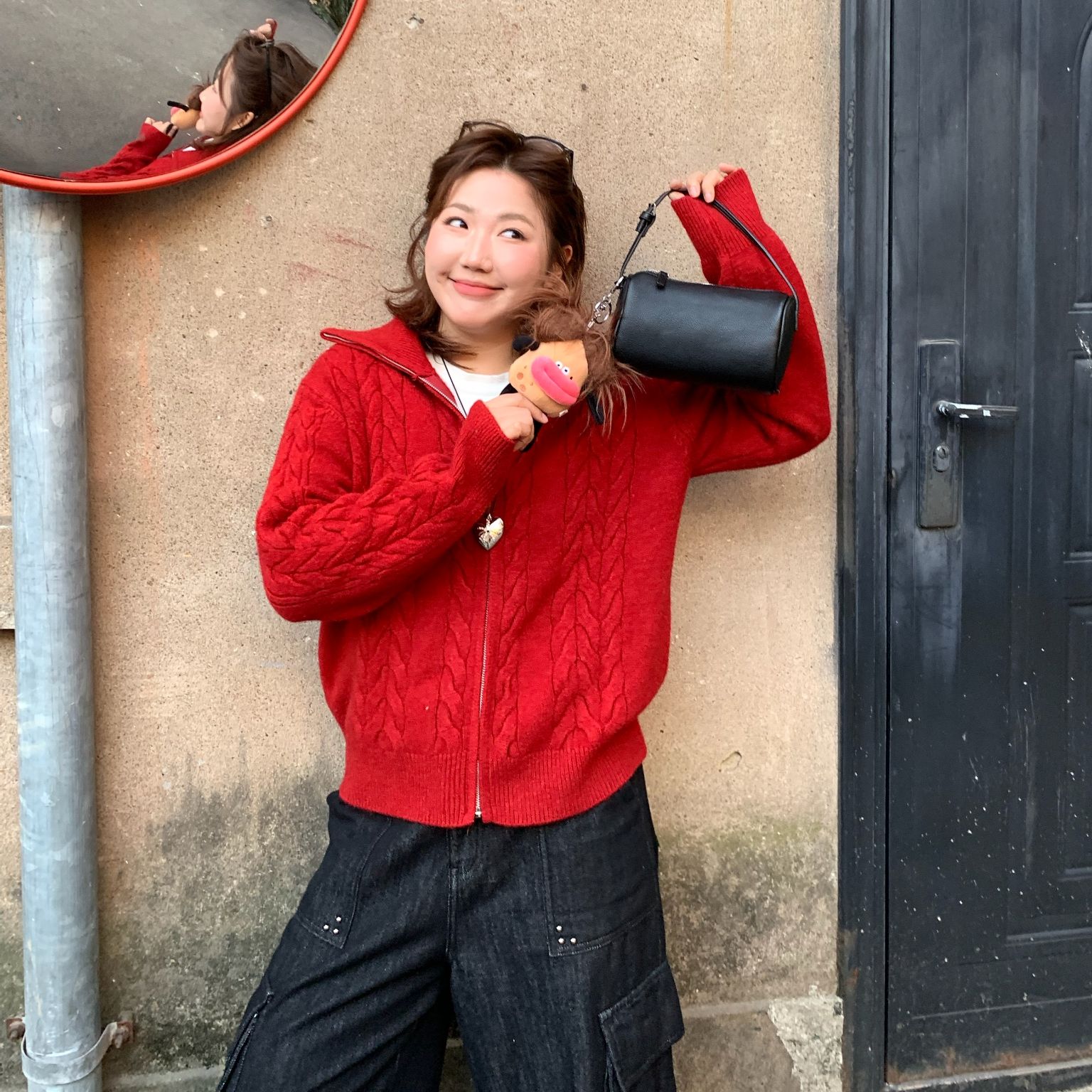 Q了个T 大码微胖mm【奶酥麻花】多色含羊毛大翻领瘦瘦针织衫