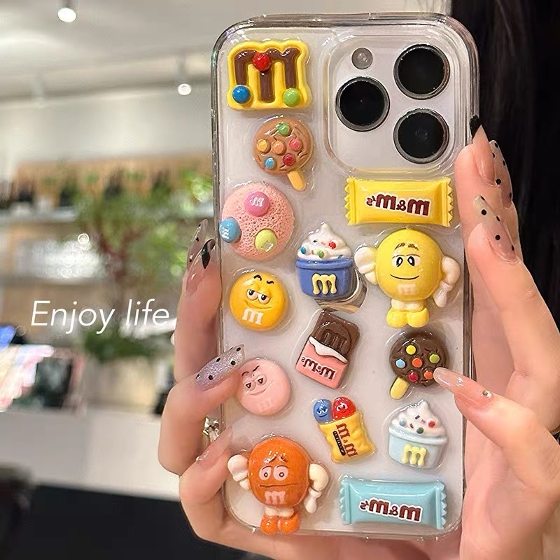 可爱立体M豆适用苹果16手机壳华为 荣耀 小米 红米 oppo vivo滴胶