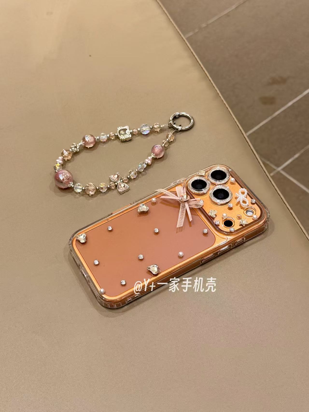 温柔风粉色蝴蝶结闪钻壳适用苹果17promax手机壳iPhone16/15/14女