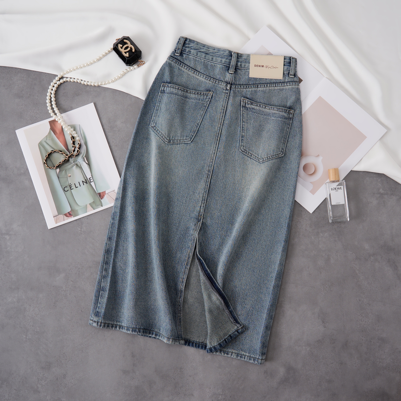 复古百搭怀旧蓝无弹后开叉个性设计高棉牛仔A字裙牛仔半身裙8225