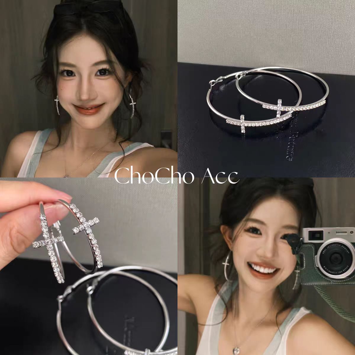 辣度拉满夸张素圈十字架圈圈耳环女小众设计高级耳钉辣妹个性耳饰