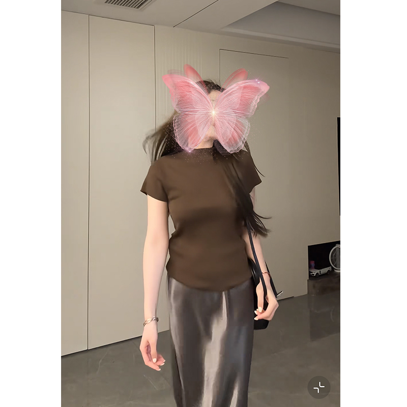 大码【质感姐姐】法式修身针织短袖T恤高级感缎面鱼尾裙气质穿搭