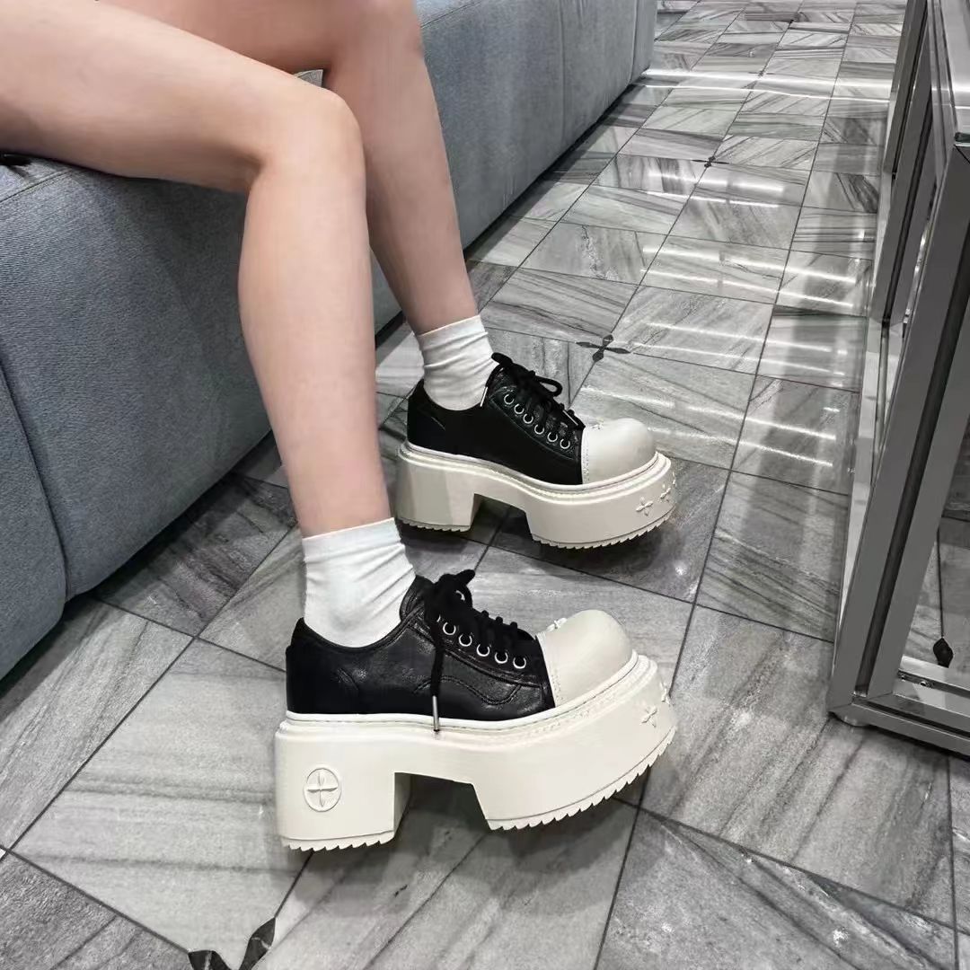 十字花荒野德比靴圆头S0008B1 厚底增高时尚休闲明星同款鞋女款