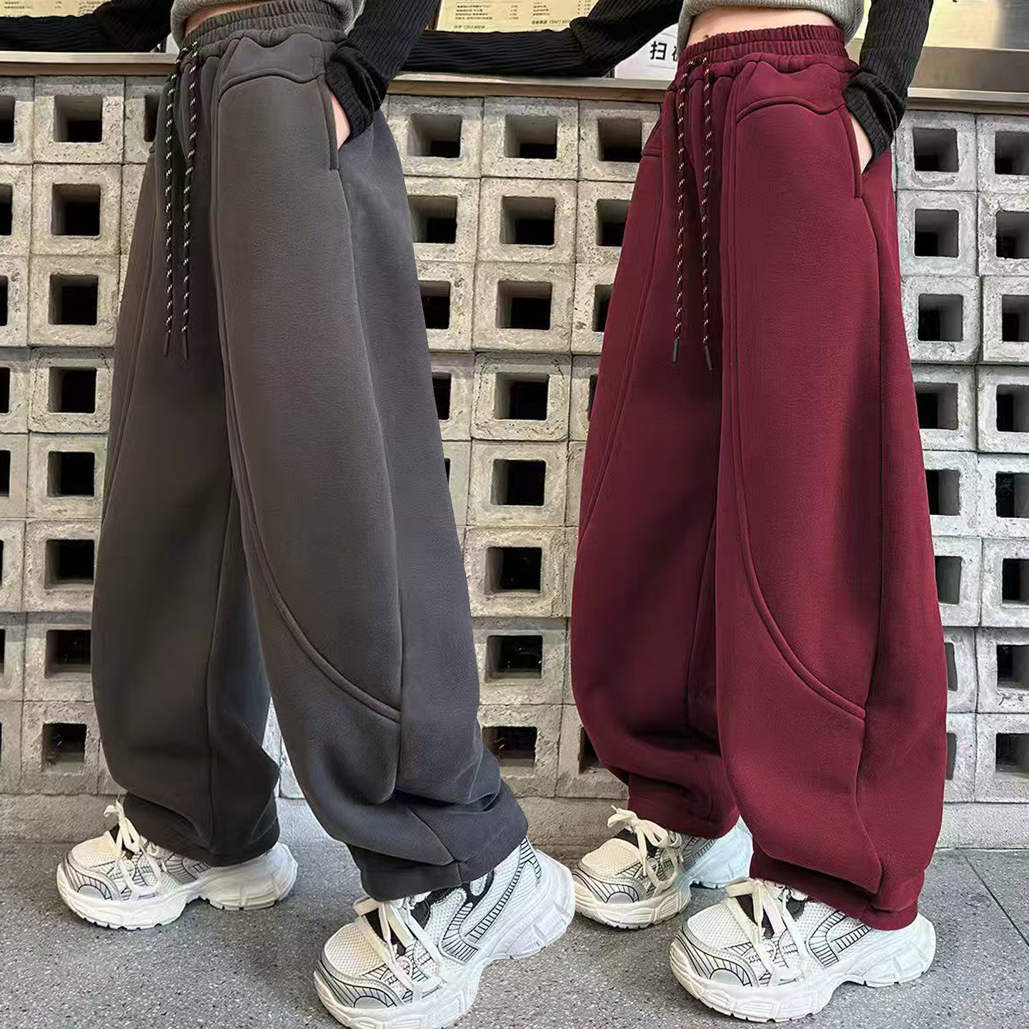 女童裤子秋冬款儿童运动休闲裤潮款中大童弯刀裤女孩宽松阔腿卫裤