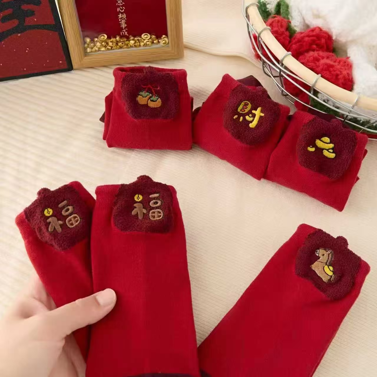 【新年款】马年本命年红色春节女士棉袜高棉精梳棉新年礼物