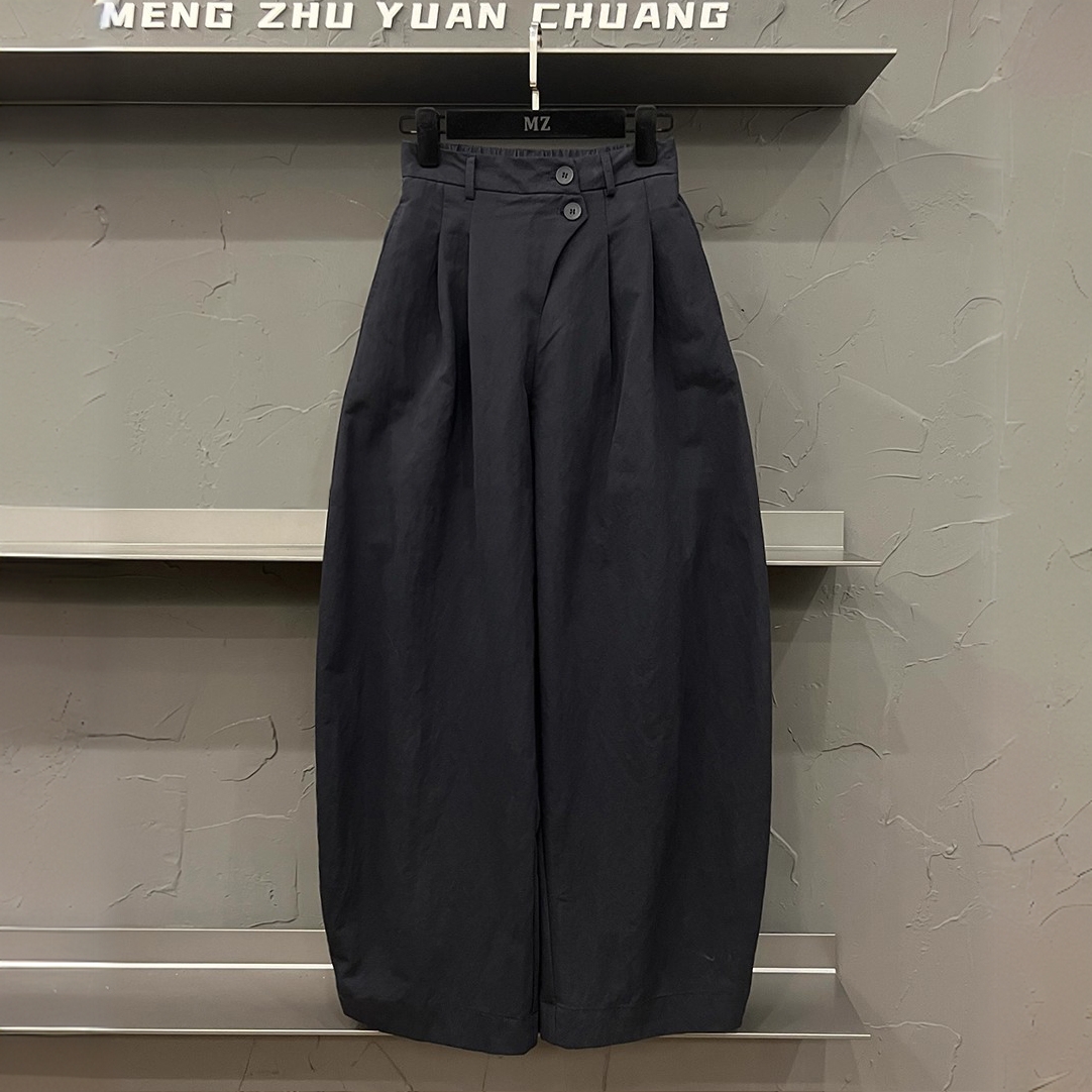 高端欧货2025秋季新款半松紧高腰休闲宽松简约百搭阔腿裤女弯刀裤