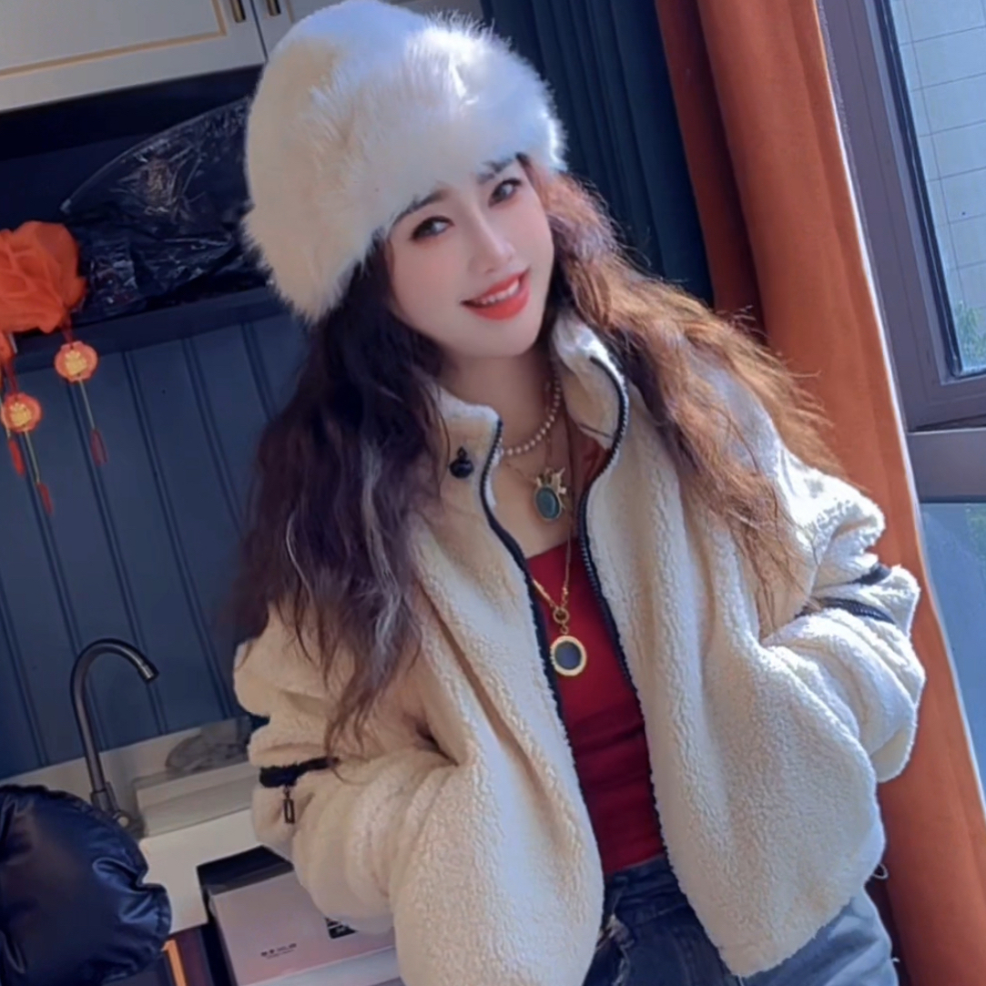 宽松型女防静电冬季洋气短外套加厚加绒保暖