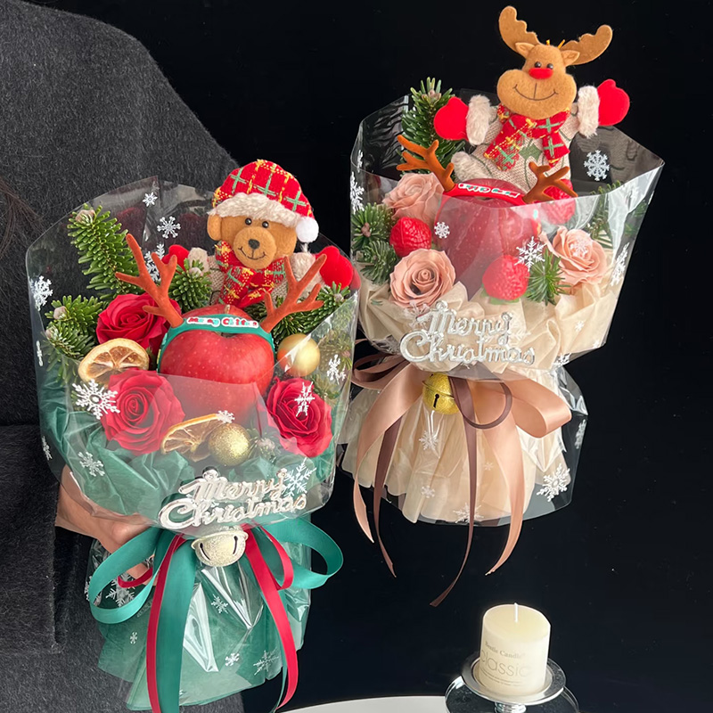 【花约】圣诞雪花玻璃纸OPP膜苹果鲜花花束纸花艺包装材料花店资材