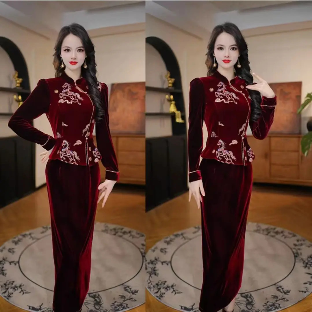 【连衣裙】莫斯卡丹绒冬季新款收腰显瘦洋气减龄女人味打底连衣裙