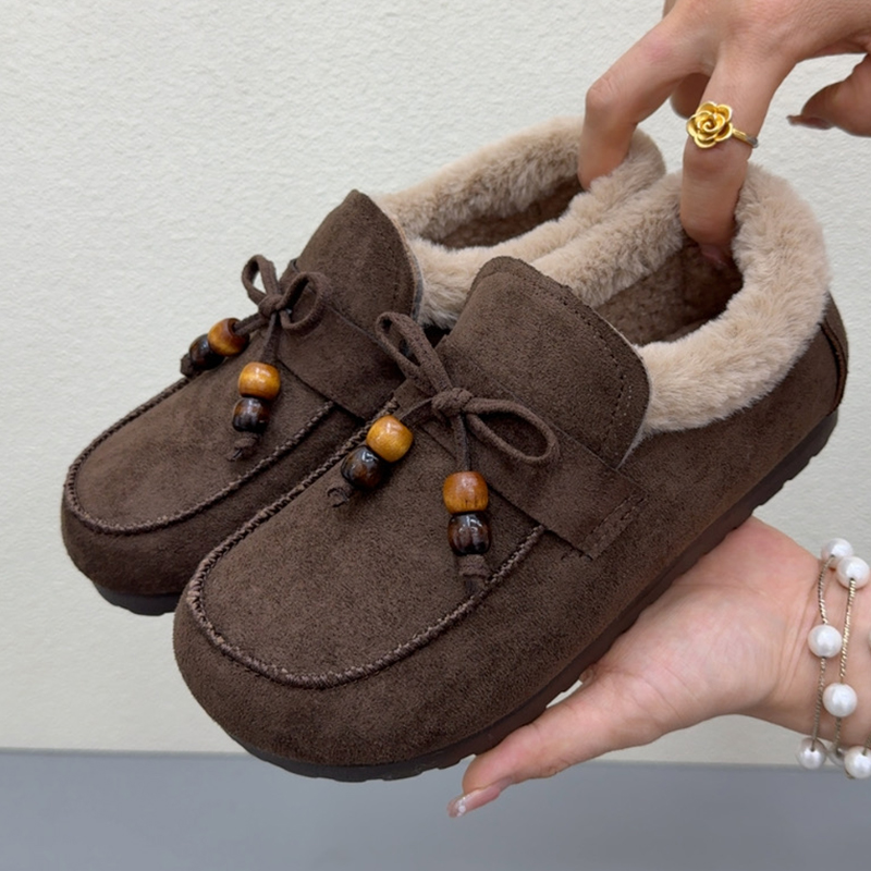 冬季老北京布鞋毛毛鞋加绒豆豆鞋女加厚保暖乐福鞋软底舒适妈妈鞋
