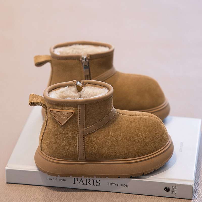 儿童雪地靴2025年冬季新款女童卡皮巴拉ms皮棉鞋韩版男童保暖短靴
