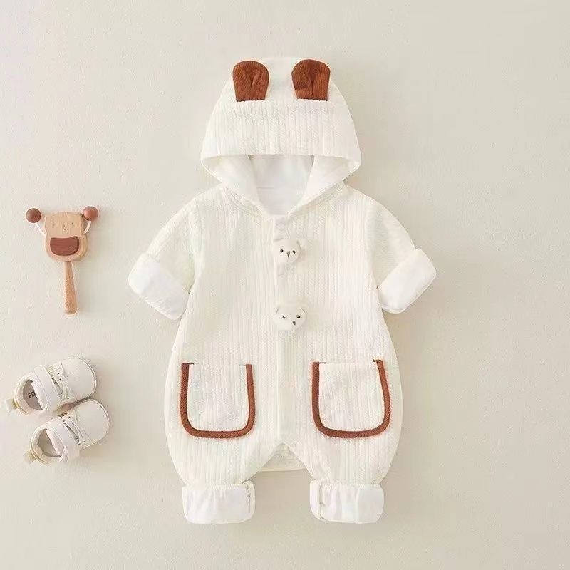 婴儿超萌连体衣春秋男女宝宝衣服春装双层哈衣连帽洋气外出服套装