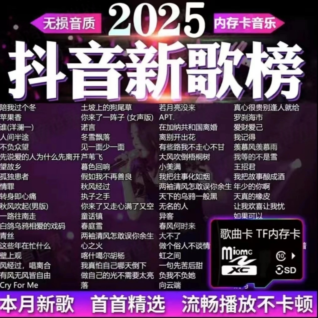 2025车载音乐内存卡高品质超火抖音新歌无损劲爆流行歌曲SD/TF卡