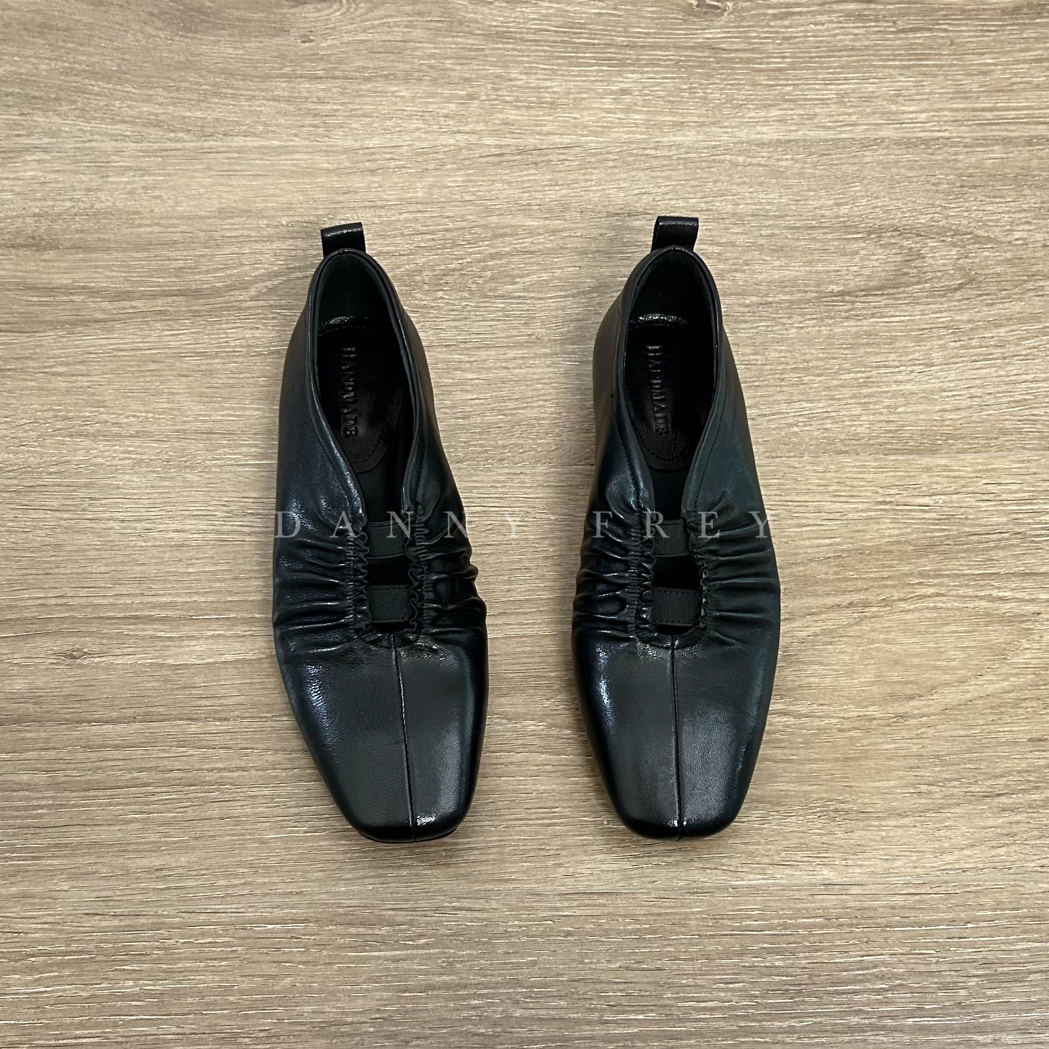Dannyfrey法式复古气质老钱风羊皮方头褶皱软皮芭蕾时尚乐福鞋2CM