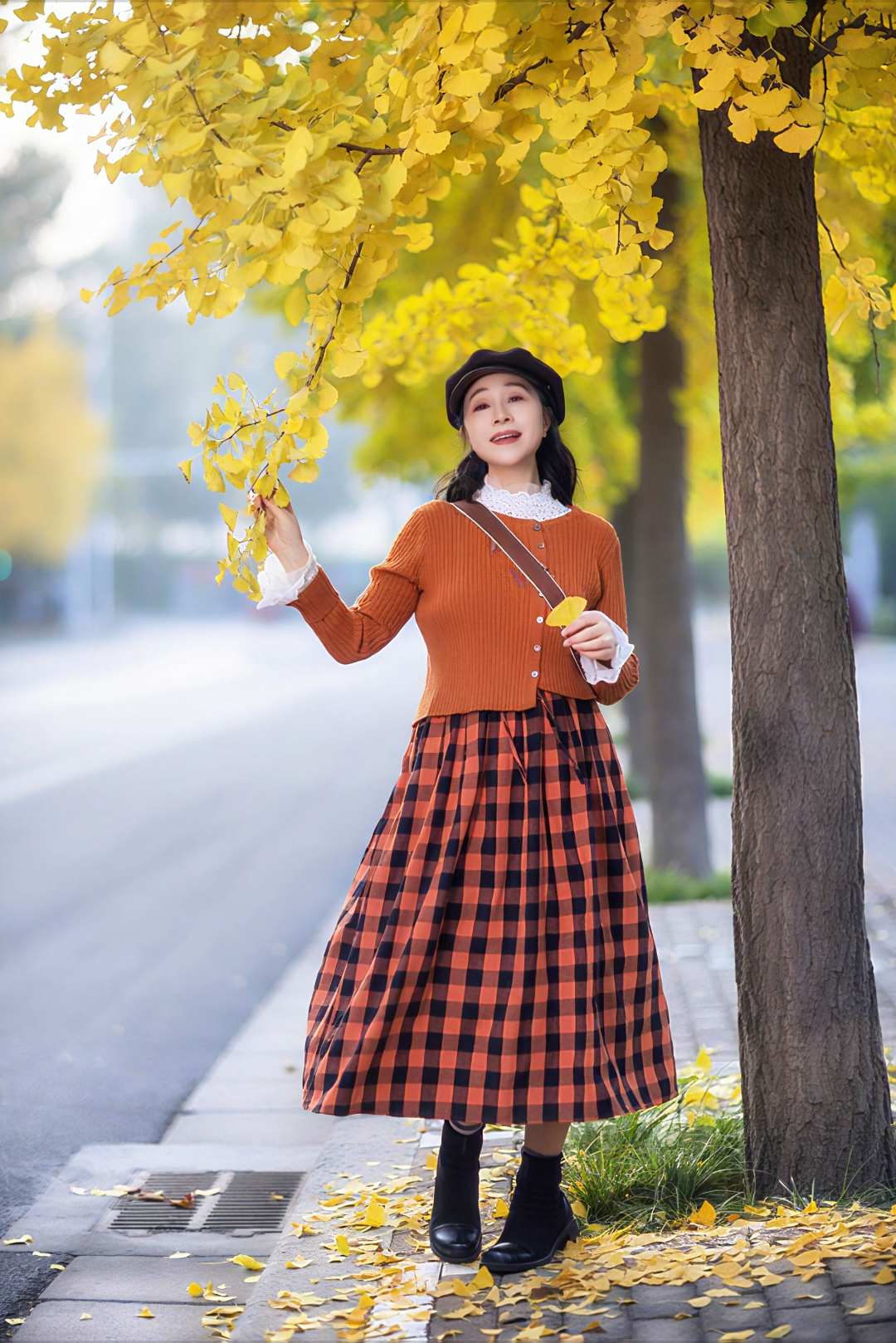 【一依定制】纯棉百褶压线格纹ins秋冬半身裙四季文艺格子百搭