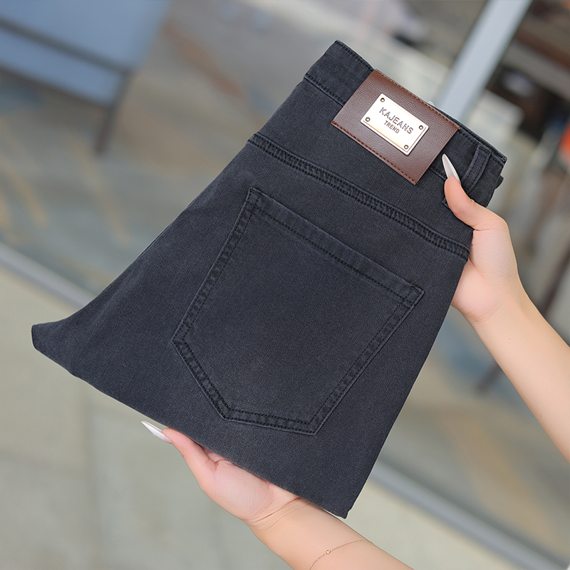 【1周年新款】高端黑灰色牛仔裤男款轻奢直筒裤夏季天丝弹力九分裤