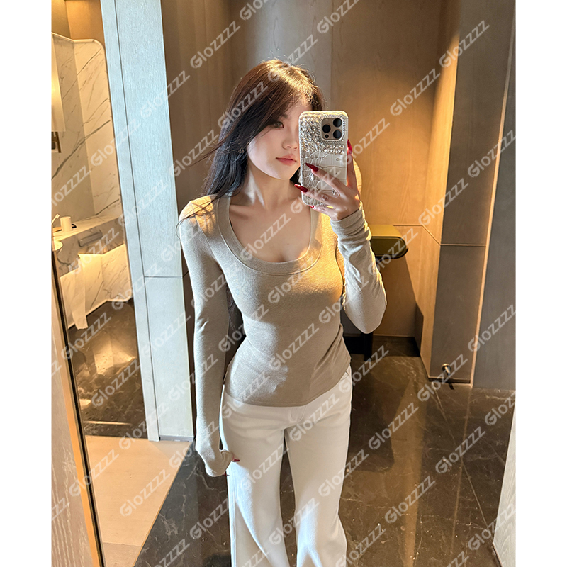 【Glozzzz】失控 奢感细柔针织纯欲大U领修身长袖打底衫880905-1