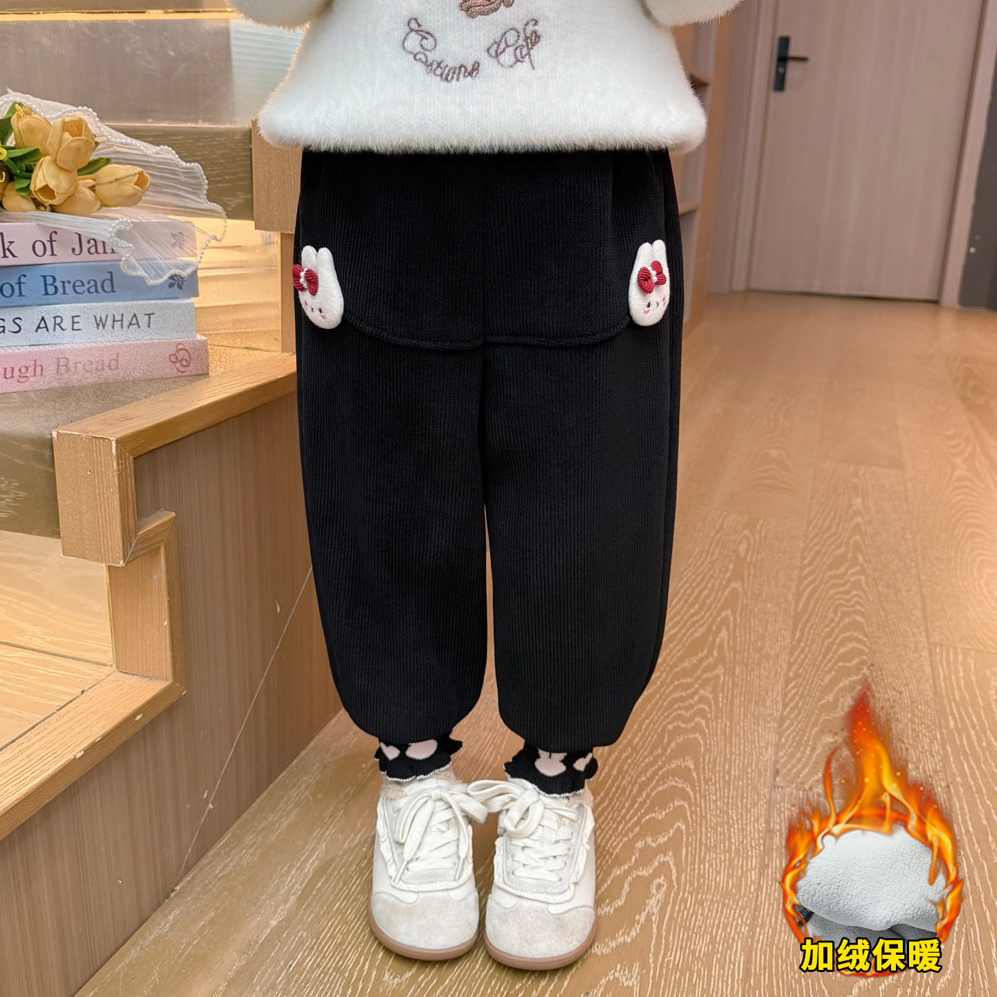 女童加绒裤子秋冬季2025新款女宝宝冬款灯芯一体绒儿童冬装休闲裤