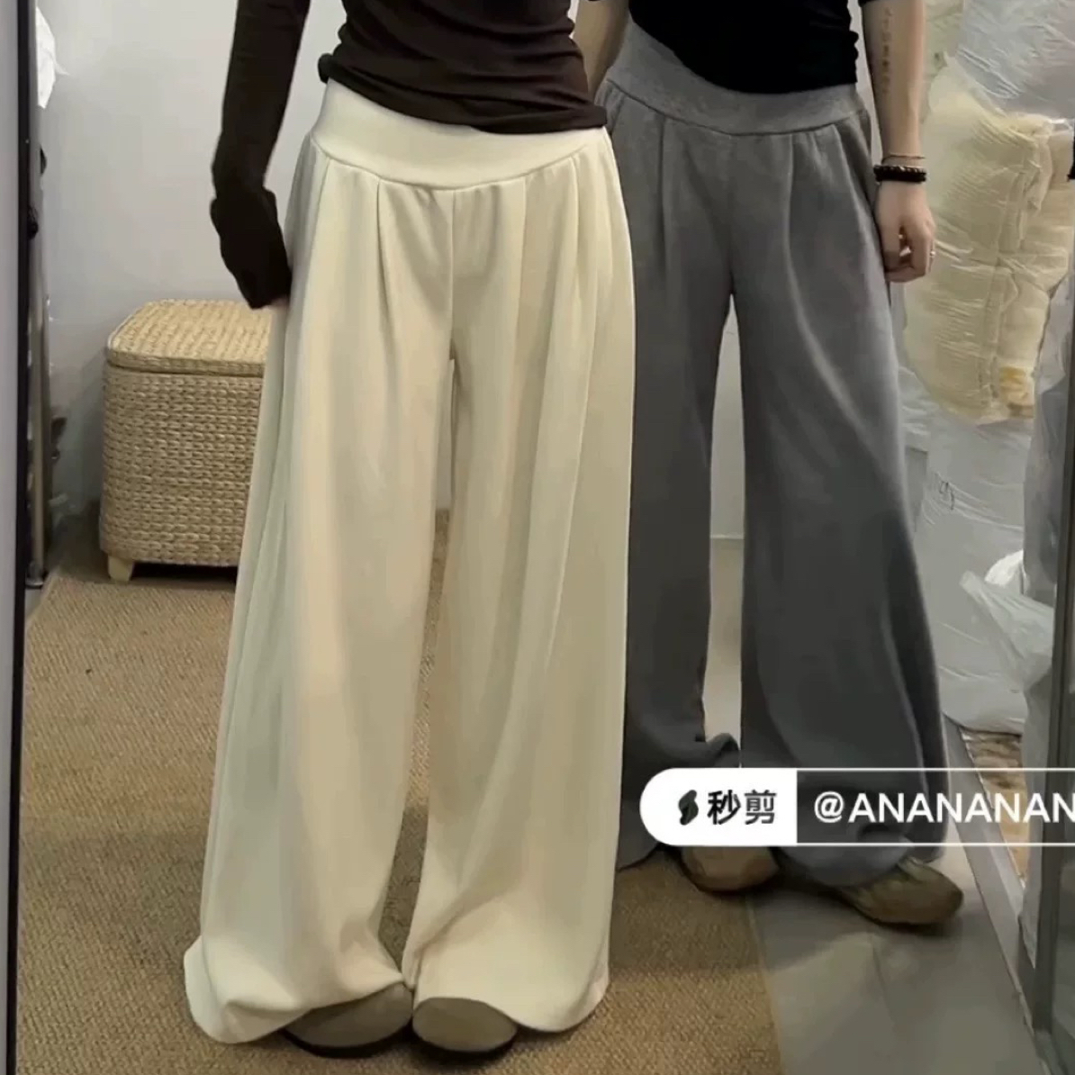 实体品质 新款休闲裤加绒女时尚百搭褶皱设计宽松休闲阔腿长裤