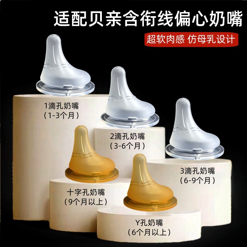 适配贝亲奶瓶超软偏心奶嘴配件纳米银宽口径新生儿仿母乳硅胶奶嘴