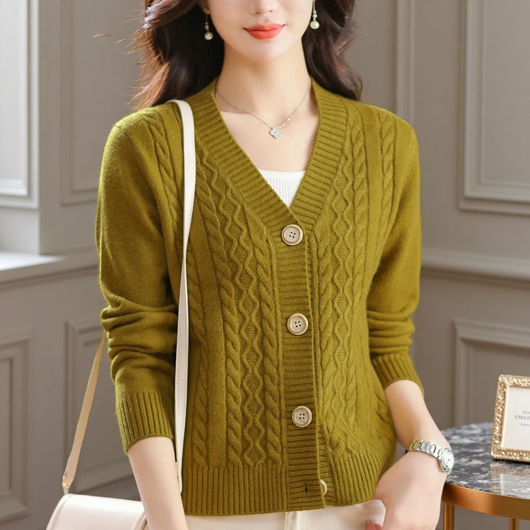 V领开衫女秋冬新款羊绒羊毛针织衫短款洋气宽松毛衣麻花外套上衣