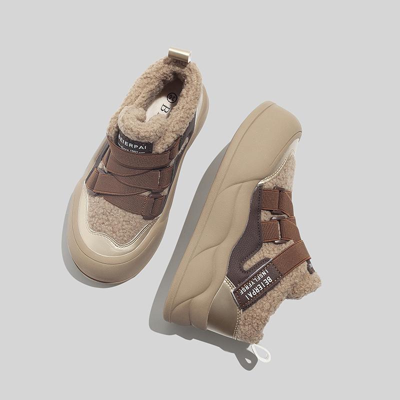 高帮蓓尔女款2025魔术贴新款冬季雪地靴保暖短靴百搭爆款加绒棉鞋