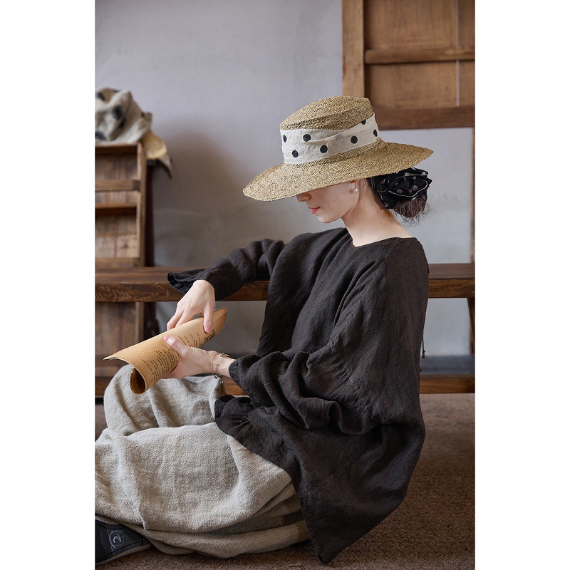 秋冬新款文艺复古中国风黑棕色原创禅意亚麻宽松休闲天淡凉套头衫