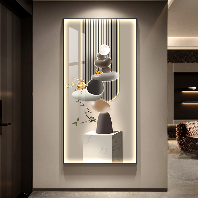 石来运转玄关装饰画轻奢现代高级感客厅入户挂画走廊过道壁画大气