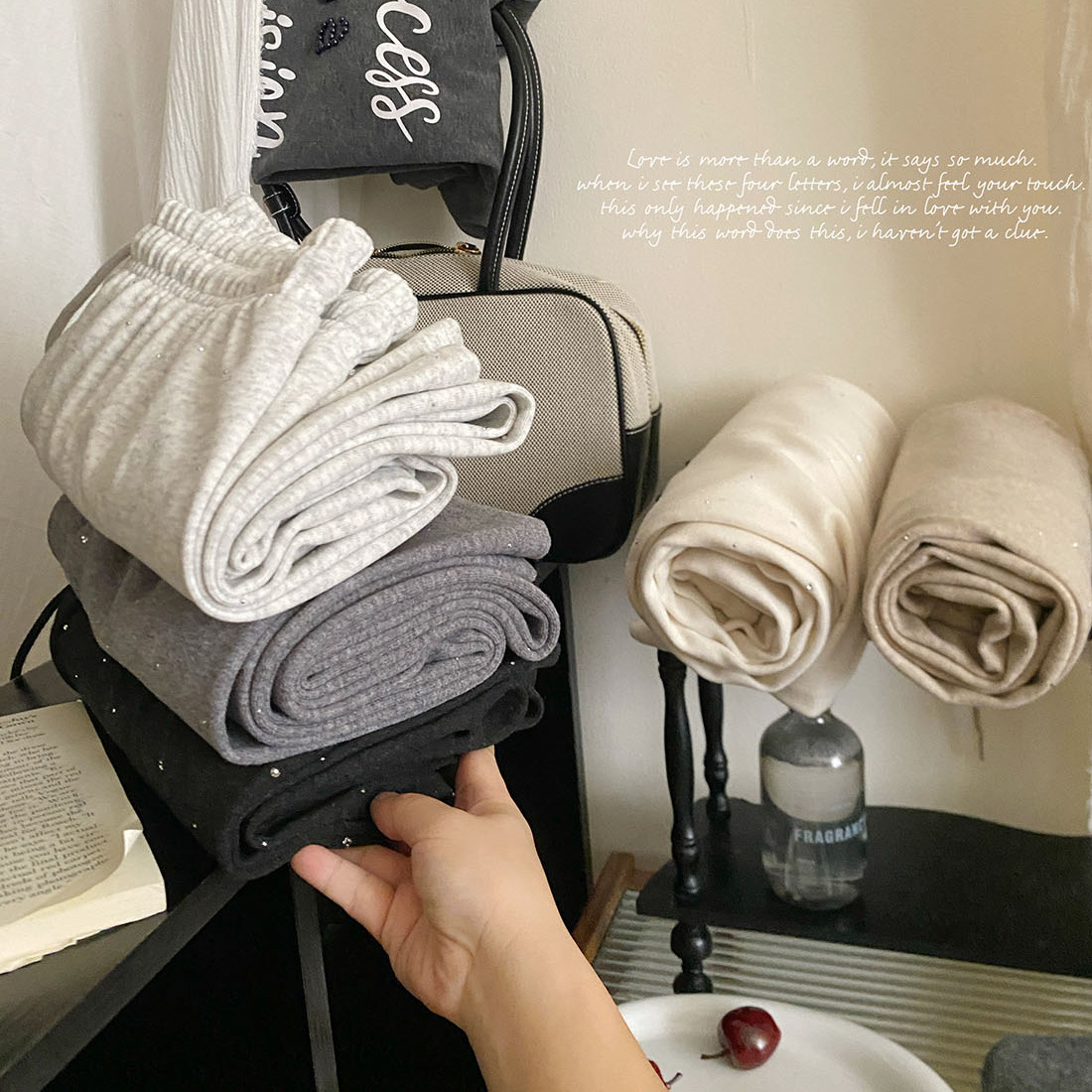 日韩系复古满天星糯米阔腿裤女秋系绳松弛垂感拖地直筒休闲裤