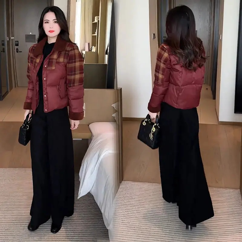 时尚格子拼接棉服外套女2025秋冬新款时髦洋气棉衣减龄保暖面包服