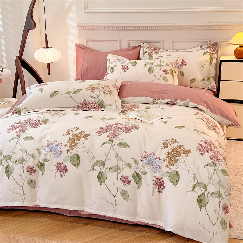 富安娜新中式田园风全棉四季款160支纯棉四件套美拉德被套床单