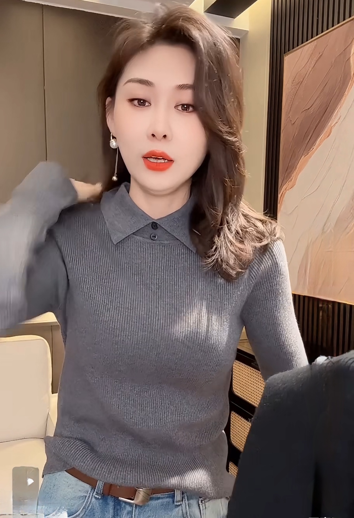 欧货2025冬季新款拼接纽扣袖开衩polo领针织衫女秋冬百搭套头上衣