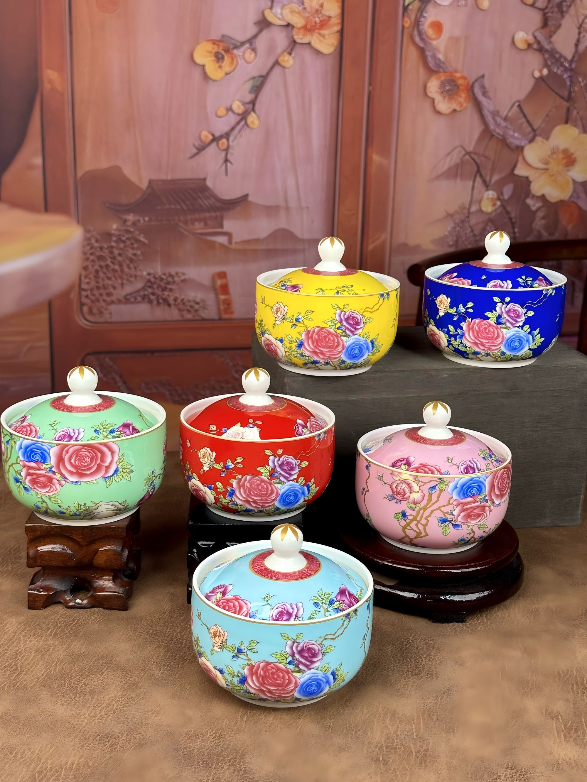 珐琅彩陶瓷花卉炖盅家用厨房宫廷风大号手工白瓷餐具（微波炉款）