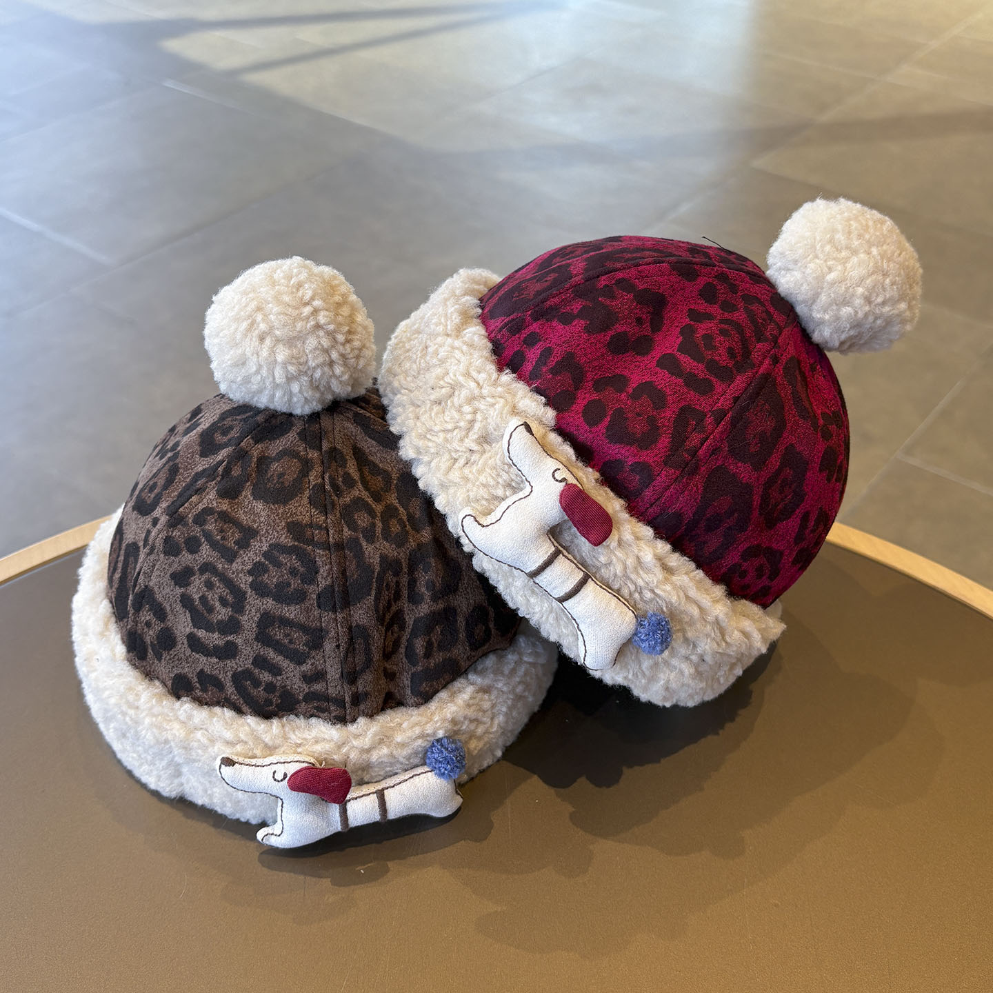 宝宝冬天地主帽儿童可爱韩版豹纹防风保暖套头帽男女童加绒瓜皮帽