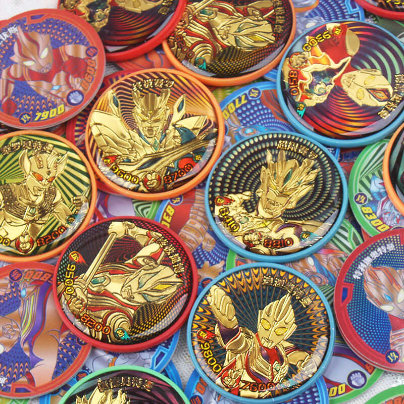 奥特曼卡片圆形战斗币圆卡水晶金卡3D立体卡塑料防水硬卡儿童玩具