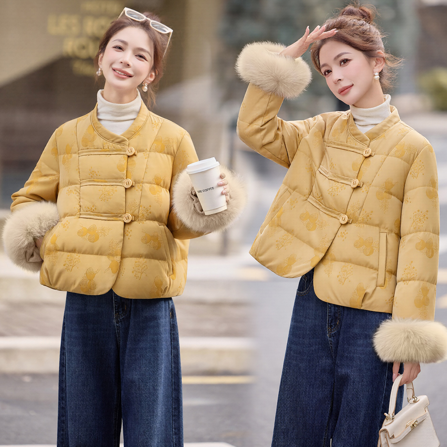 羽绒服女款爆款2025新款正品新中式真狐狸毛减龄白鹅绒干练总裁女