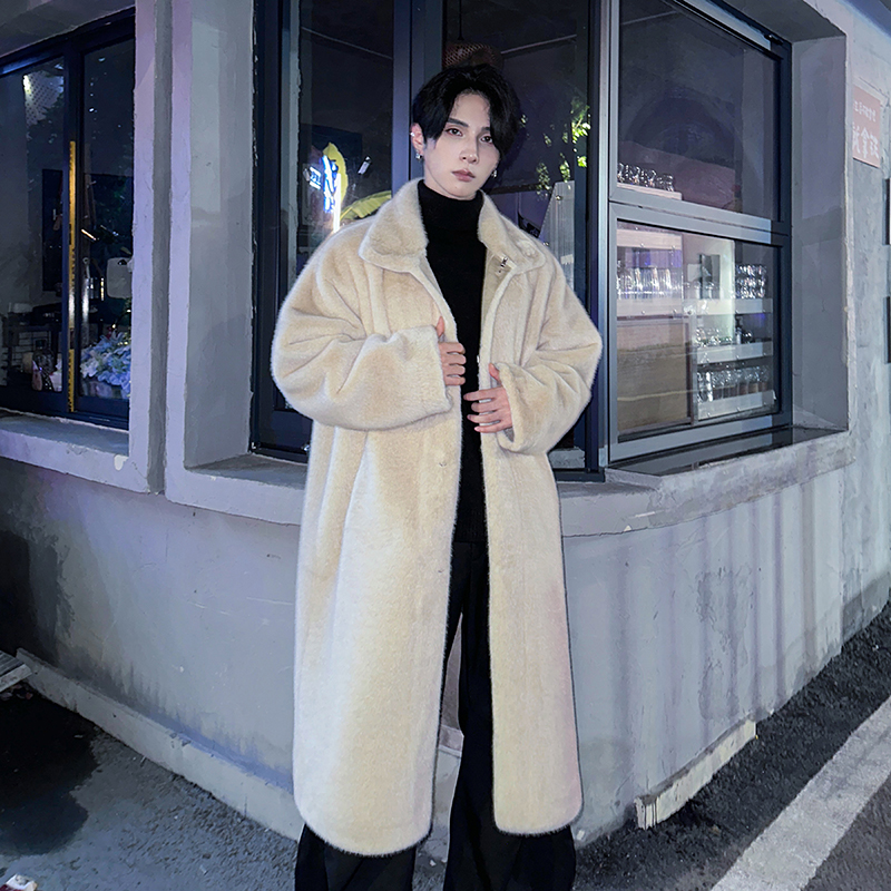 2025冬季新款仿貂绒加厚棉服外套男立领百搭韩版长款保暖毛毛大衣