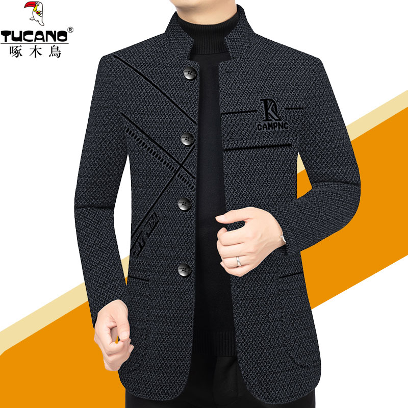 啄木鸟2025秋冬季新款高档毛呢大衣夹克男外套加厚休闲修身爸爸装