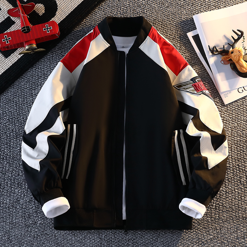 春秋季潮牌棒球领外套男生刺绣痞帅青少年初高中生飞行服立领夹克