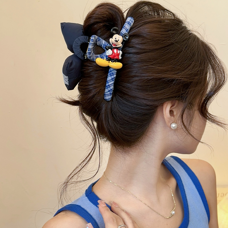 韩国东大门卡通米奇抓夹AB面充棉蝴蝶结大号发夹女盘发鲨鱼夹发卡