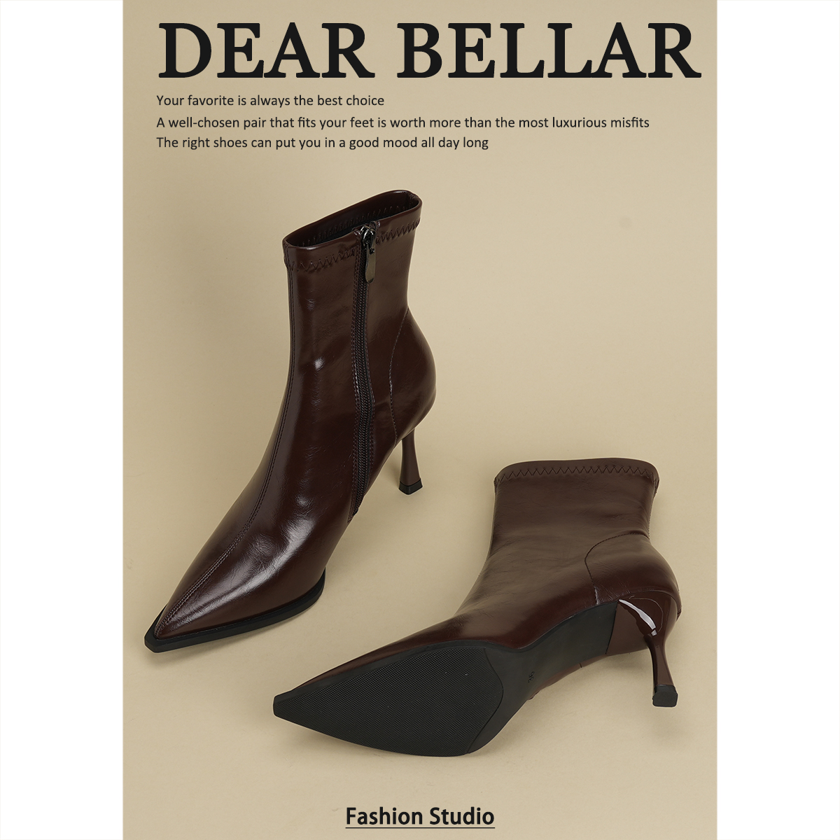 巨巨显瘦~真皮百搭气质细跟短靴尖头女款秋冬加绒高跟弹力瘦瘦靴