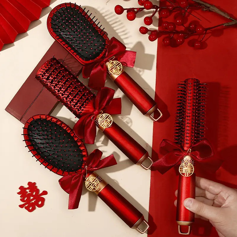 新款婚庆用品结婚红色梳子结婚喜庆气垫梳子新娘嫁妆梳子打理头发