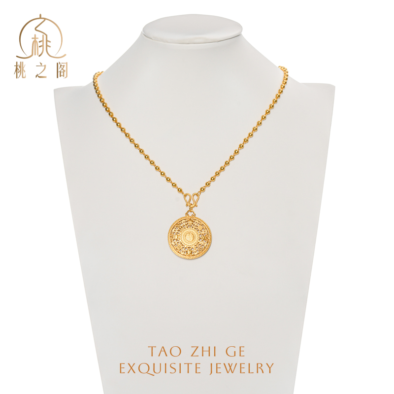 铜合金项链 卡五哑光珠珠链配40罗盘