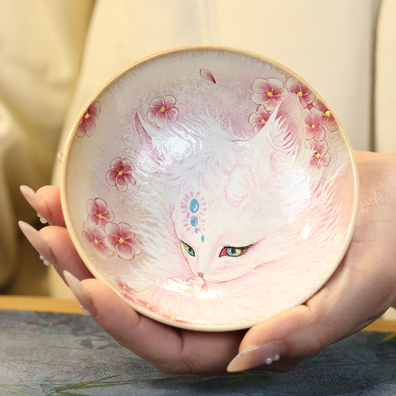 九尾手绘陶瓷茶杯主人杯品茗杯个人家用喝茶喝茶器具杯功夫茶具