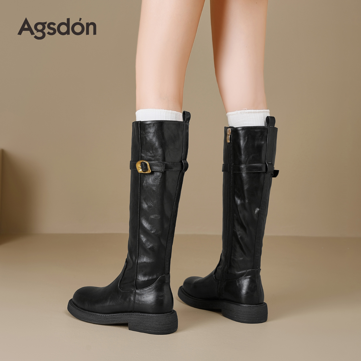 Y奥古狮登黑色长筒靴女2025新款秋冬季搭扣增高瘦瘦西部骑士长靴Y